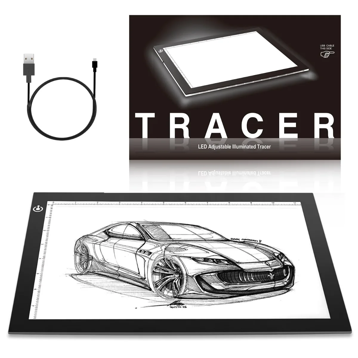 A4 LED light pad for tracing and drawing on a desk setup