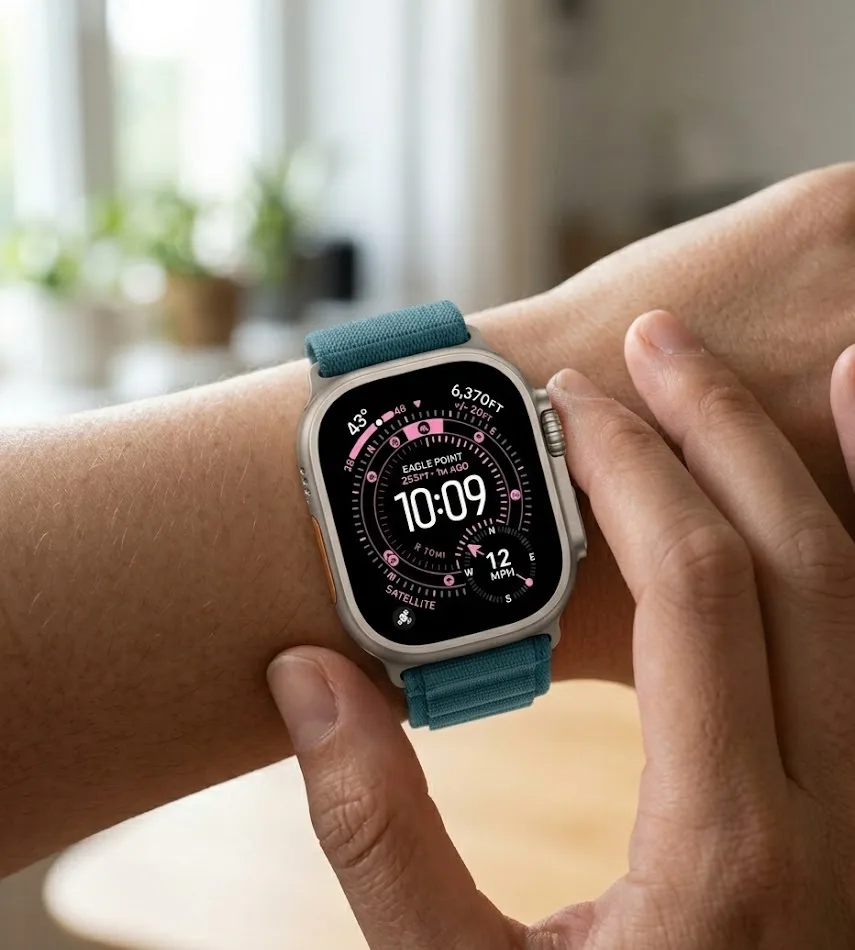 Apple Watch Ultra 3 dupe Amazfit Active Max smartwatch side-by-side showing similar rugged titanium case and alpine loop band