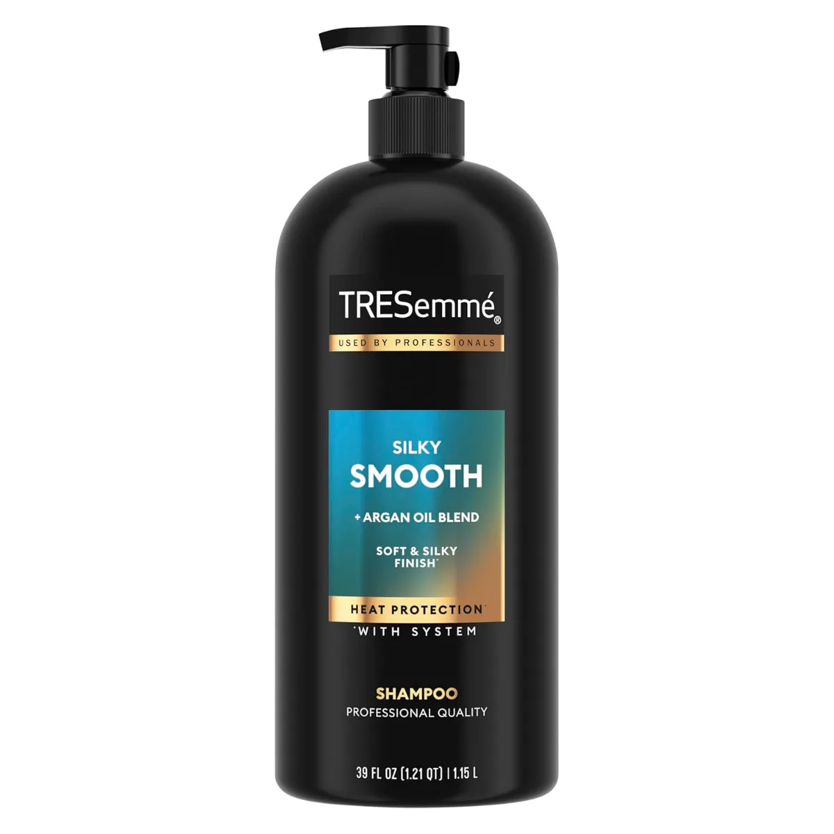 TRESemmé Silky & Smooth anti-frizz shampoo bottle with pump for dry, frizzy hair