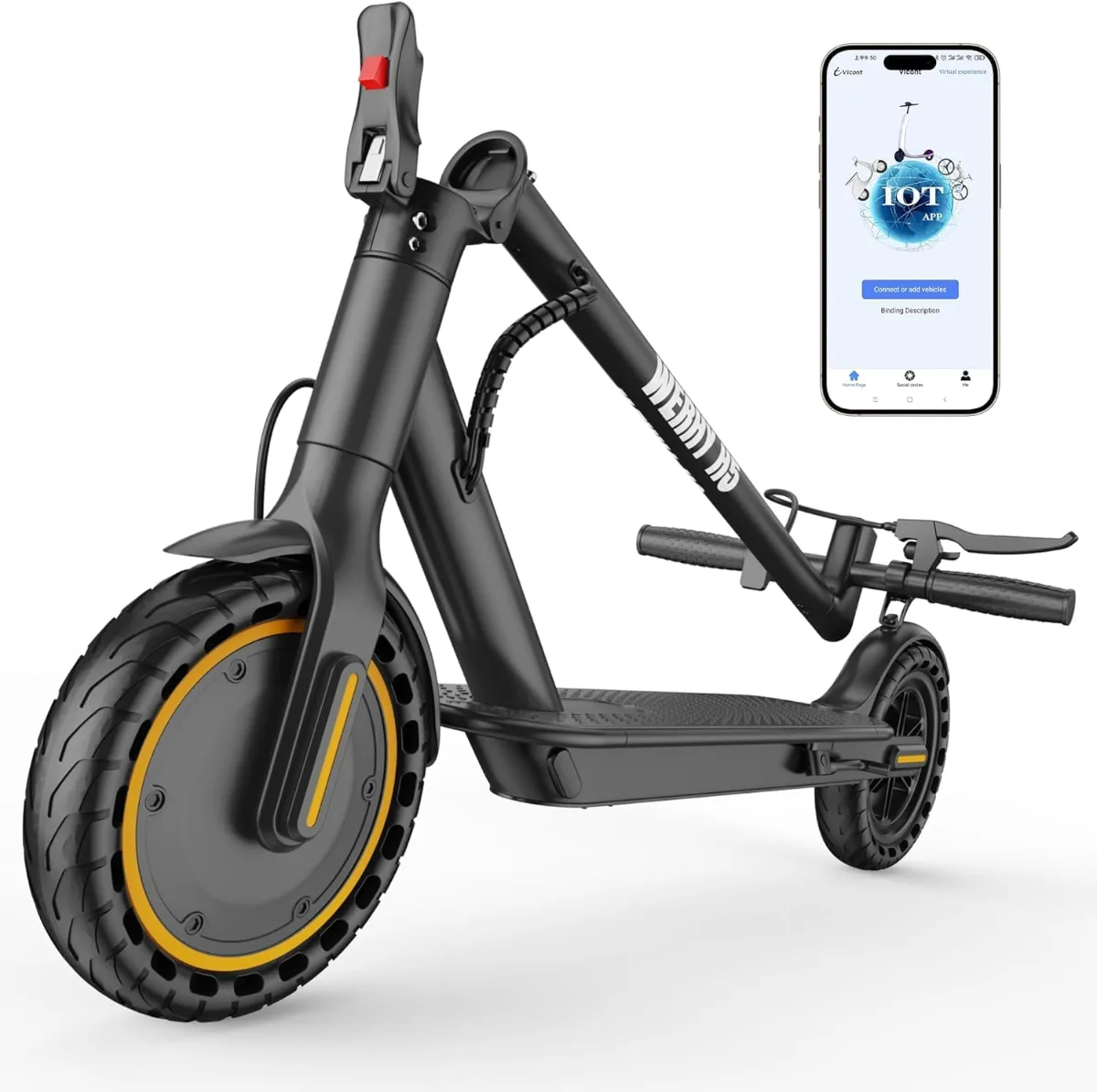 WERHY Electric Scooter folded on a city sidewalk with backpack and coffee cup nearby