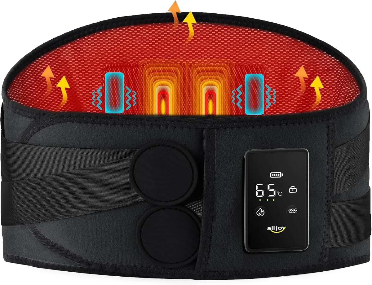 ALLJOY 67" Heating Pad with Massager for Back Pain Relief in use on a sofa