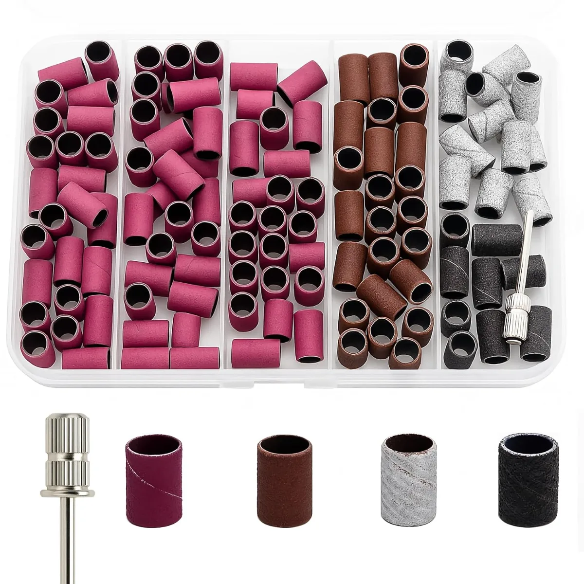 Best nail tools for home manicure displayed on a vanity: dust collector, cordless drill, gel polish kit, and drill bits set.